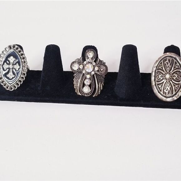 Silver cross chunky statement rings bundle lot - Picture 1 of 10